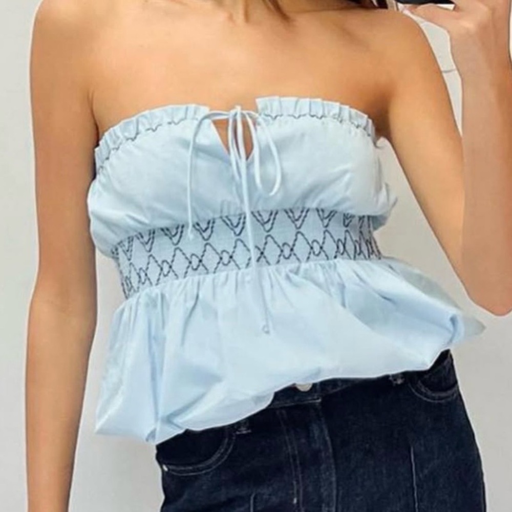 ZARA STRAPLESS POPLIN TOP SIZE L NWT